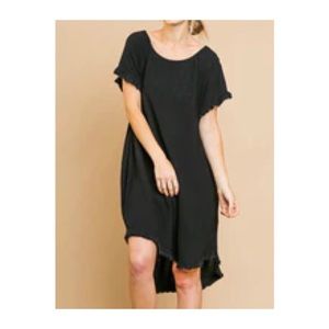 NWT Umgee Black High Low Linen Blend Dress with Frayed Details